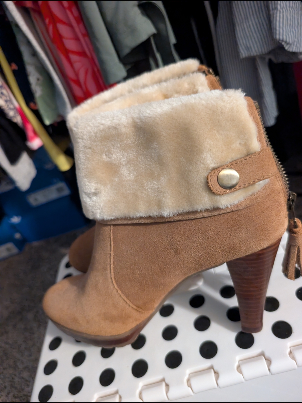 Women’s Faux-Suede Fold-Over Ankle Boot in Light Brown